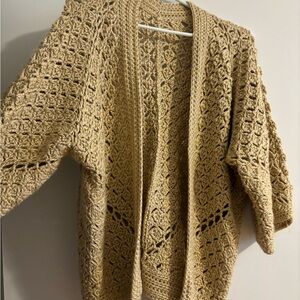 Elegant hand made Crochet Open-Front Sweater - Tan